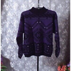 Vintage 80s Sweater Size Medium 1980s Retro Purple Black South Western Ski